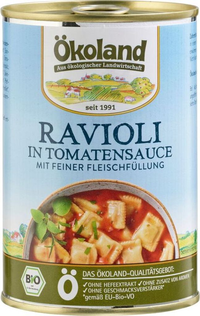 Ökoland Ravioli mit fleischhaltiger Füllung in Tomatensauce - - 400g x 6 - 6er Pack VPE