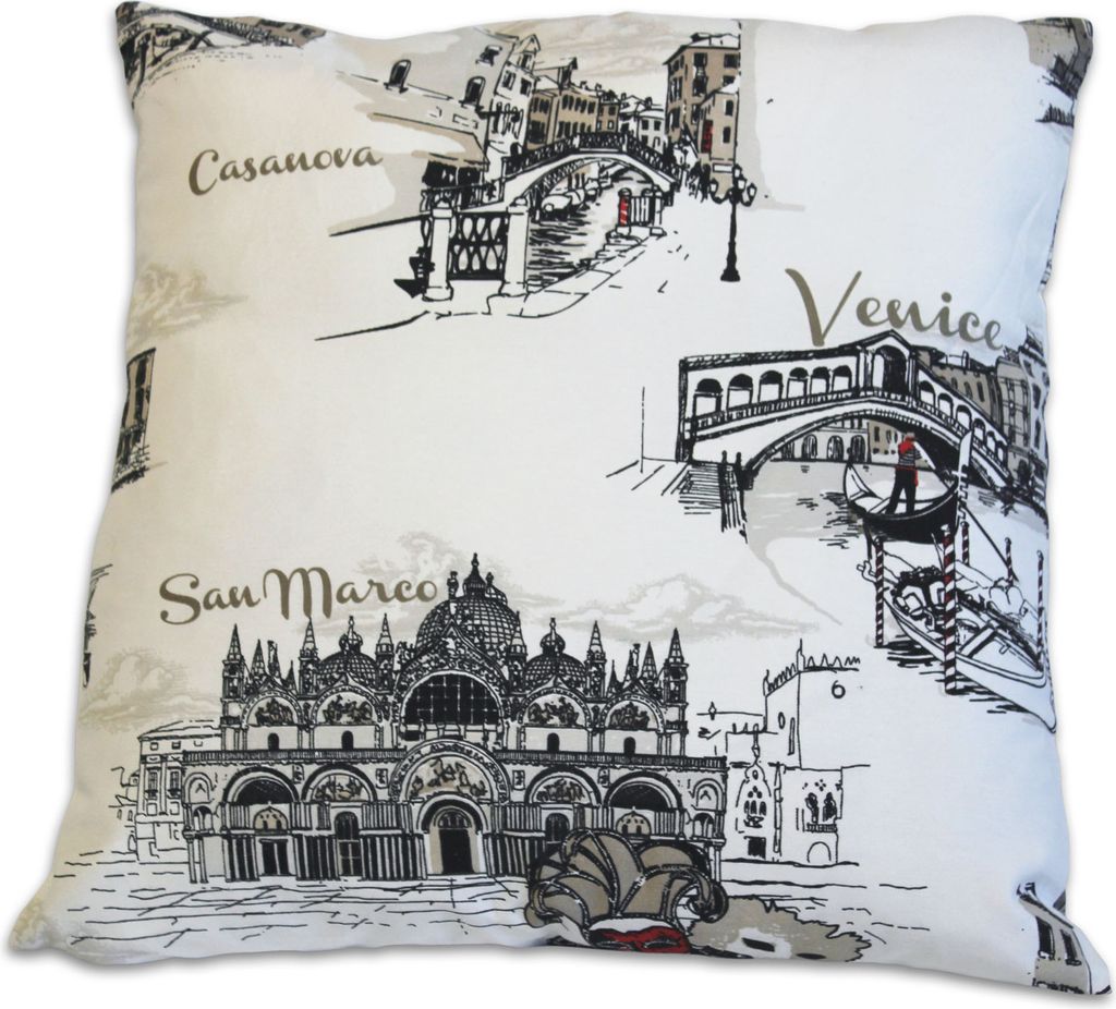 Kissenhülle Motiv Venedig Kissenbezug ca. 57x57 cm Weiß mit Beige