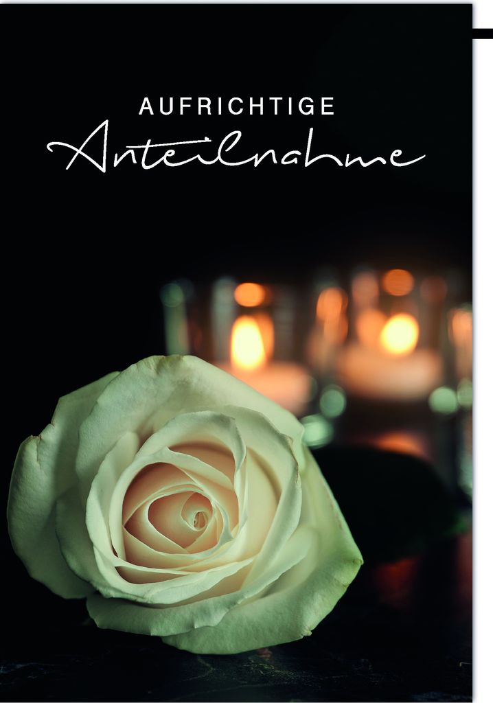 Trauer – Beileid – Kondolenzkarte mit Umschlag - Rose, Kerzenschein