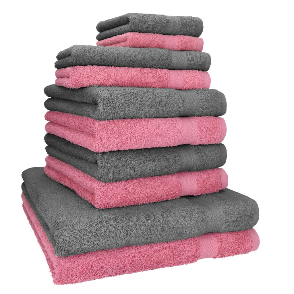 Betz 10-tlg. Handtuch-Set PREMIUM CLASSIC 2 Duschtücher 4 Handtücher 2 Gästetücher 2 Seiftücher Farbe: altrosa & anthrazitgrau