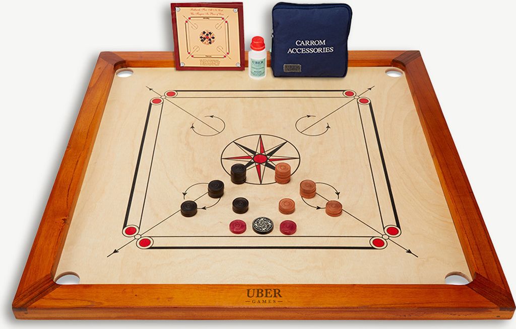 Ubergames - Karrom Spiel - Carrom - Hartholz Kikar - Mit faltbarer Tisch ️Designed in UK – India