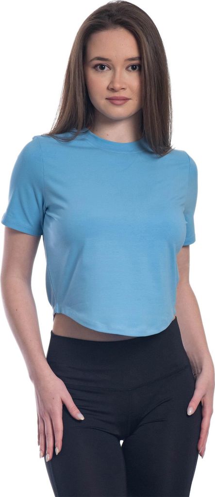 Damen-Crop-Top mit kurzen Ärmeln und Rundhalsausschnitt.Hellblau :S