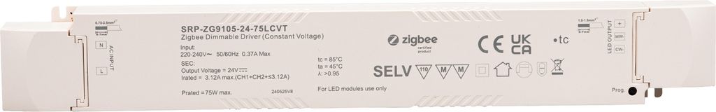 CONNEX 75W 24V ZigBee CCT Constant Voltage LED Dimmable Driver SRP-ZG9105-24-75LCVT