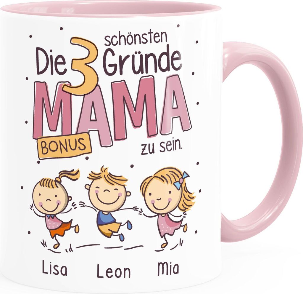 Kaffee-Tasse "Die schönsten Gründe Mama zu sein" Spruch - personalisiertes Geschenk zum Muttertag SpecialMe Bonus Mama rosa Keramik-Tasse