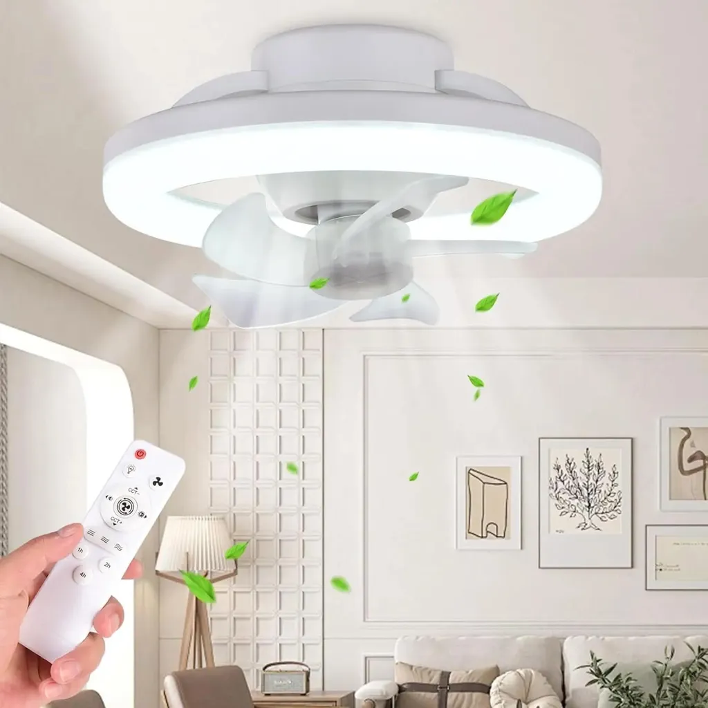 Ventilateur de plafond avec lampe LED 45W Blanc E27 - Kit Complet Pro