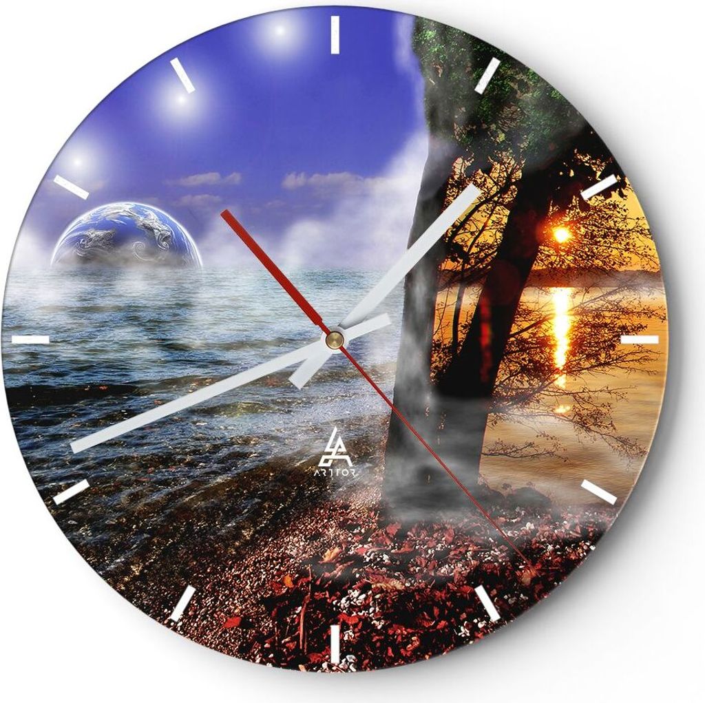 Wanduhr - Rund - Glasuhr - Abstraktion Umwelt Erde - 30x30cm - Schleichendes Uhrwerk - Lautlos - zum Aufhängen bereit - Dekoration Modern - Wandde...