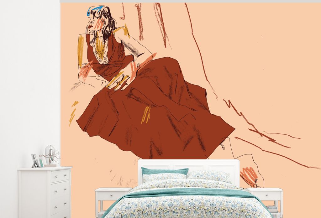 MuchoWow Fototapete für Wohnzimmer oder Schlafzimmer Wandtapete Vinyl Motivtapete Frau - Abstrakt - Porträt - Kunst - 325x260 cm - Tapete