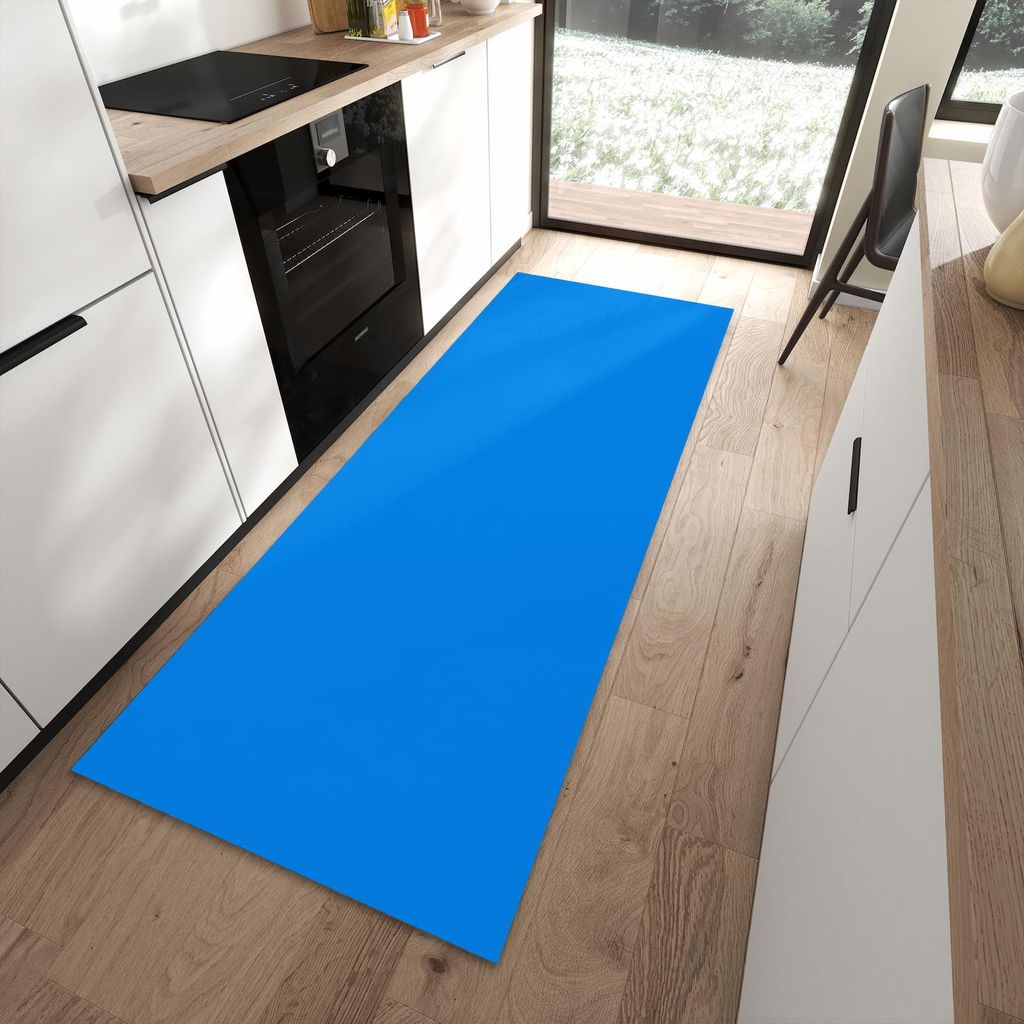 Küchenteppich 90x240cm rutschfest & abwischbar PVC Läufer - Hellblauer Hintergrund I