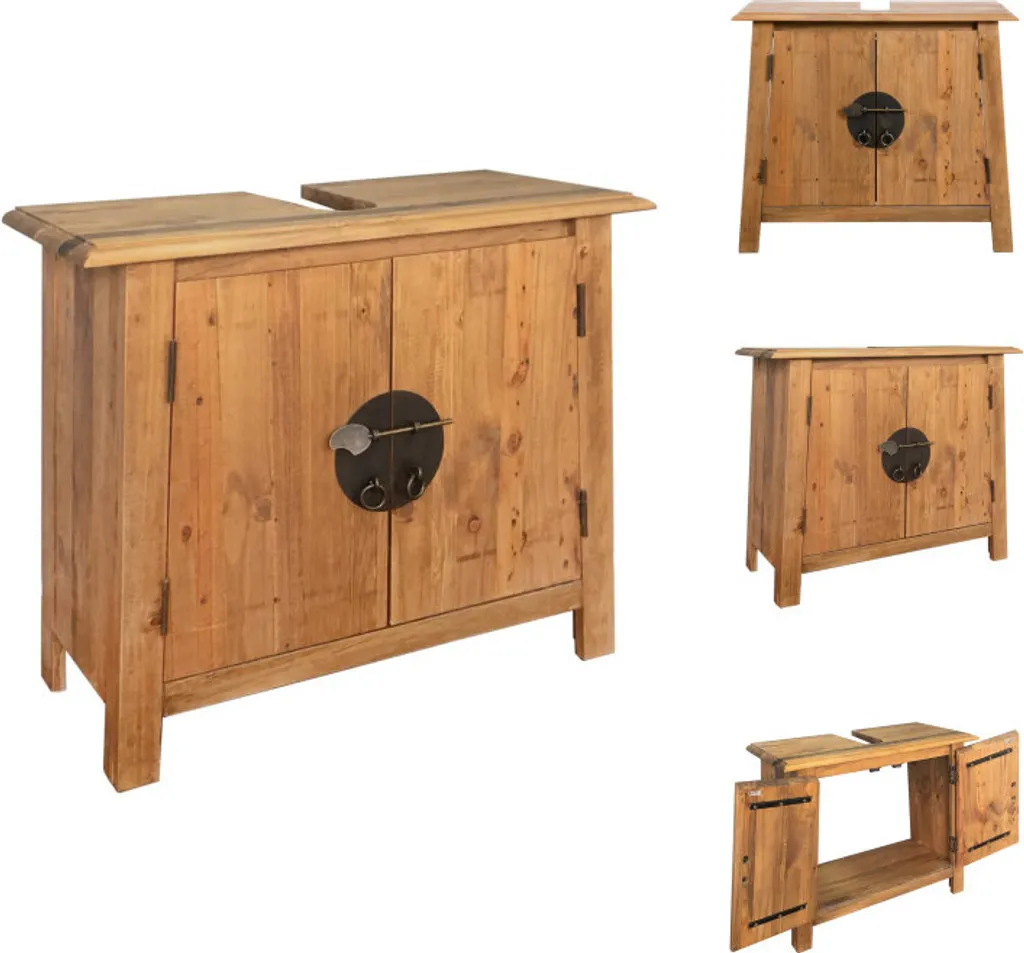 Armoire de Salle de Bain en Pin Massif - 70x32x63 cm - Rangement sous-vasque