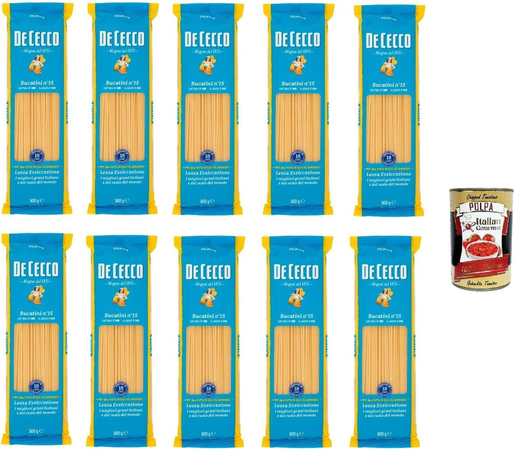 De Cecco Bucatini N°15 100% Italienisch Pasta Nudeln 10x 500g + Italian Gourmet Polpa 400g