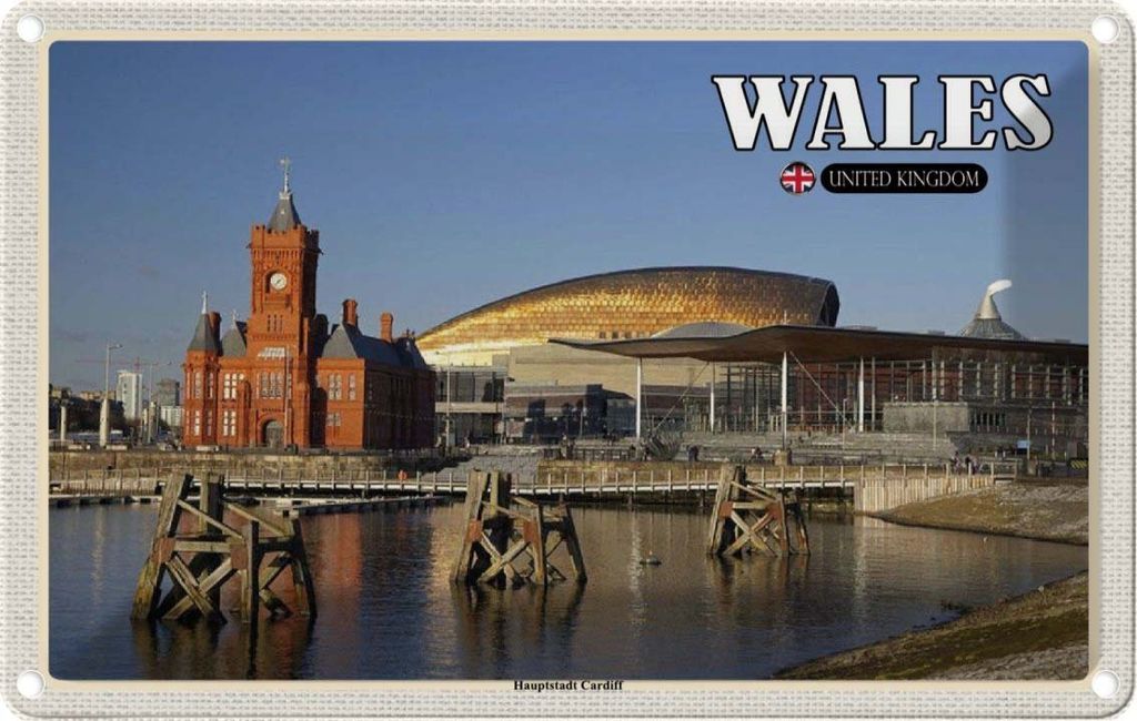 vianmo Blechschild 20x30 cm Wales United Kingdom Hauptstadt Cardiff Bildmotiv Reisemotiv Abenteuer Reisen Urlaub