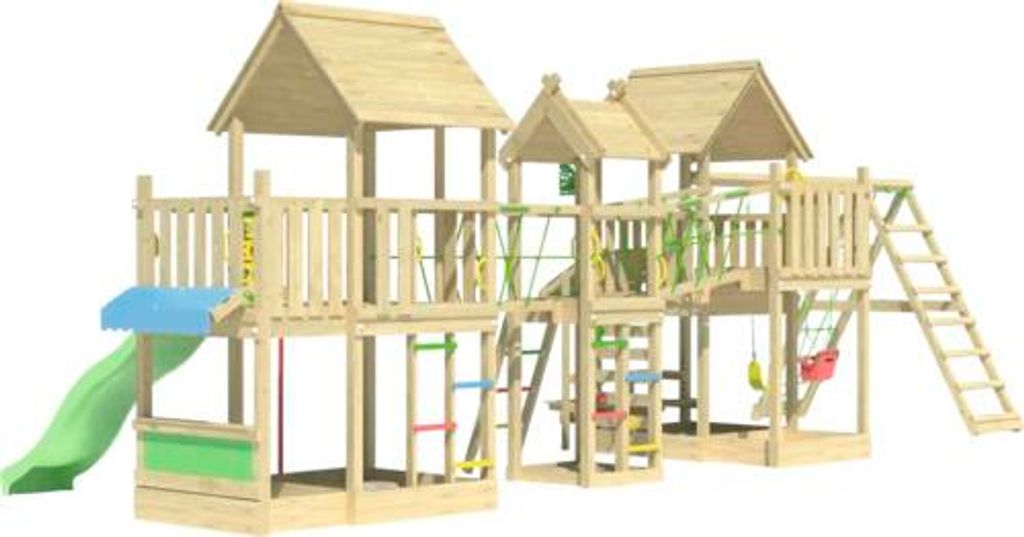 Doppelschaukel Spielhaus mit Stelzen Jungle Gym 954 x 342 cm Holz grün