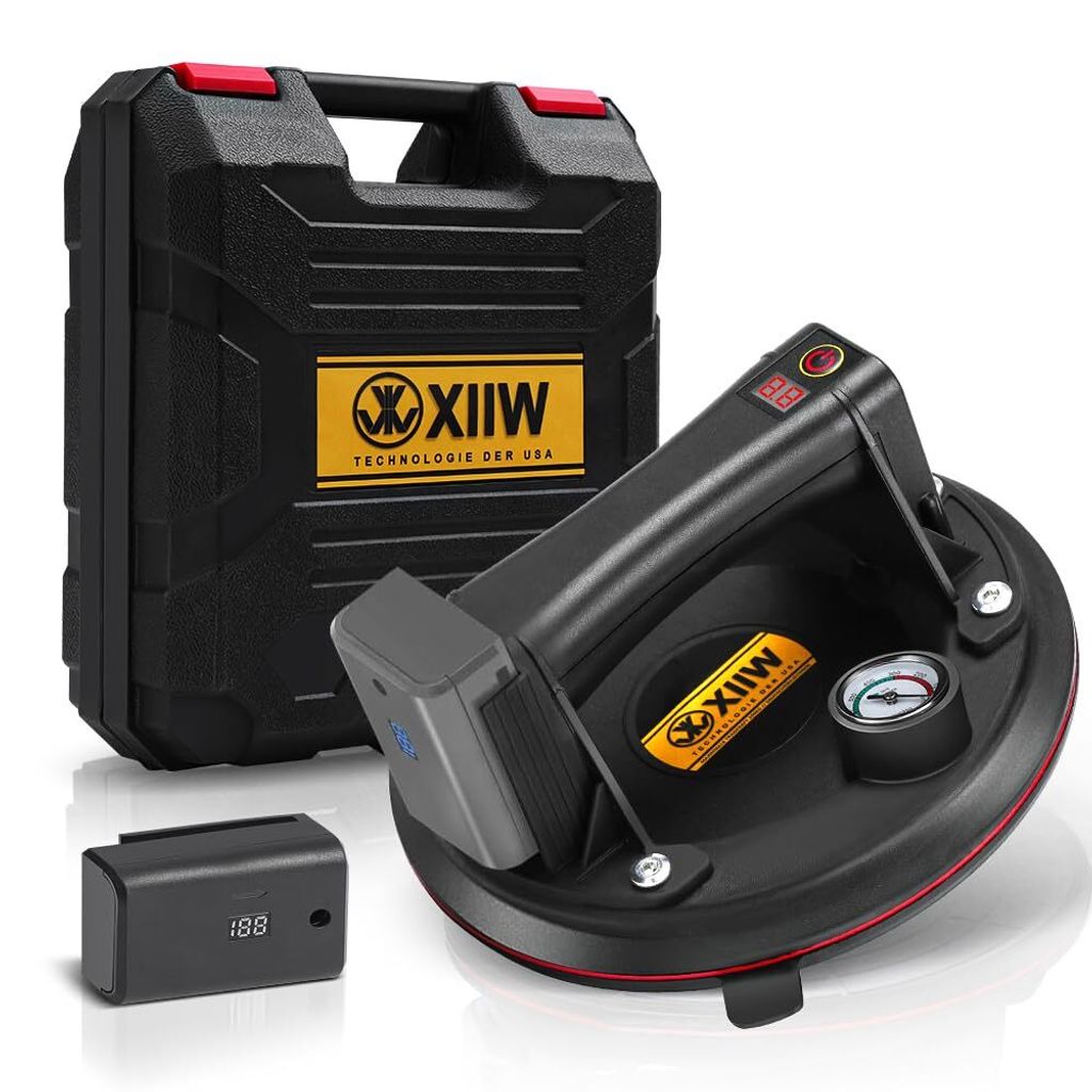 Elektrischer Saugheber, Max. 300KG, Mit 1X Akku, LCD, Manometer Selbst Nachsaugend Glasheber 8" Vakuum Saugnäpfe für Schweres Glas, Fliesen