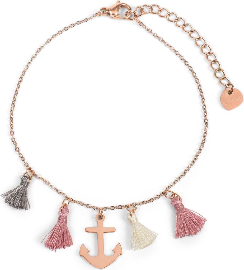 styleBREAKER Damen Edelstahl Armkette mit Anker Charm und Quasten, Ankerkette, Schmuck 05040166