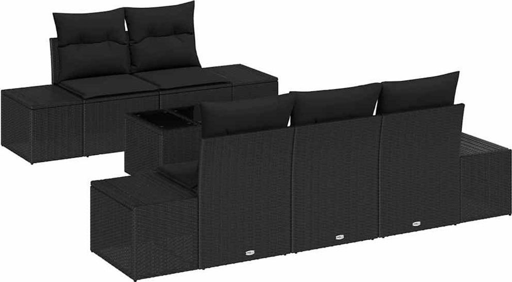 vidaXL Sofa Set mit Kissen Schwarz Poly Rattan