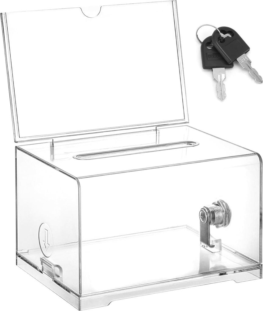 Abschließbar Spendenbox Geldkassette Wahlurne aus Acryl, Transparente Aufbewahrungsbox (16x12x10 cm)