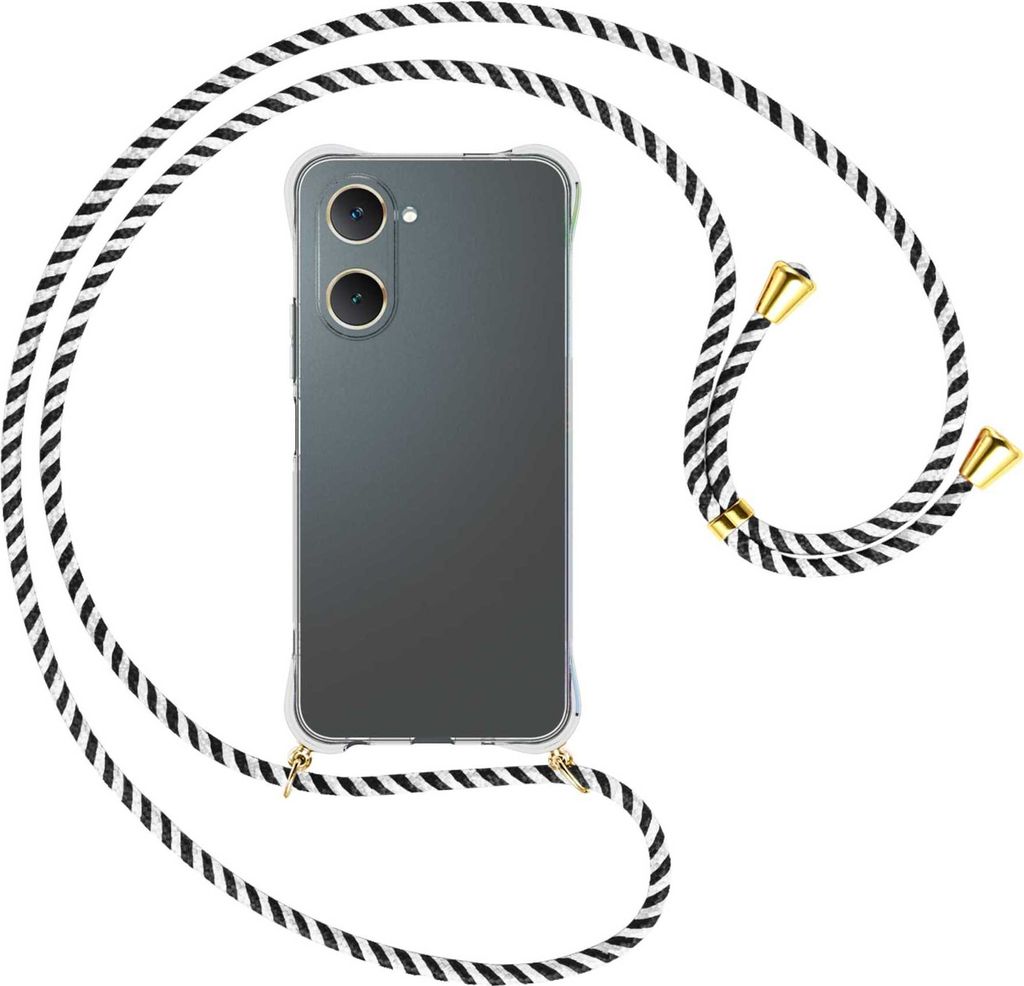 Handykette Backcover-Schutzhülle mit Band (Metall goldfarben) für vivo Y28s 5G - schwarz/weiß gestreift
