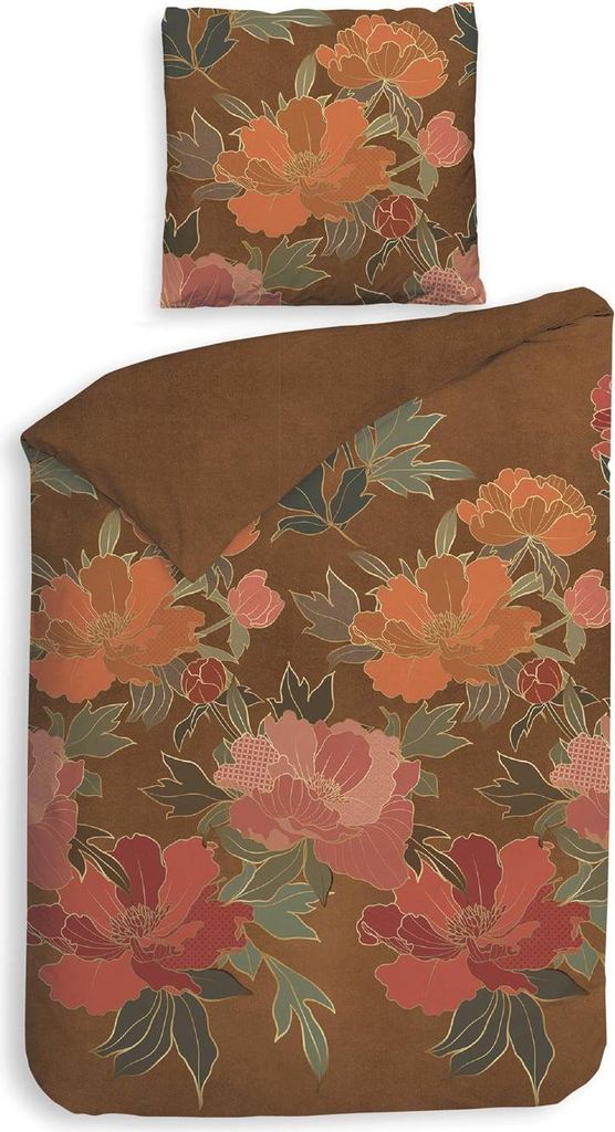 Heckett and Lane Francesco Bettwäsche 135 Orange Bettwäsche 1 x Bettbezug 135x200 + 1 x Kopfkissenbezug 80x80 Orange Geblumt orange