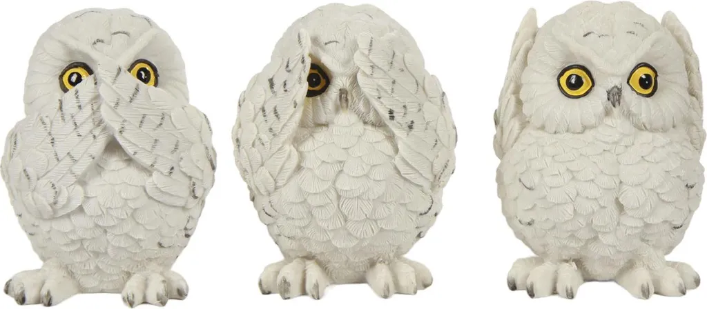 Statuettes hiboux blancs en résine : lot de 3 objets déco pour étagère