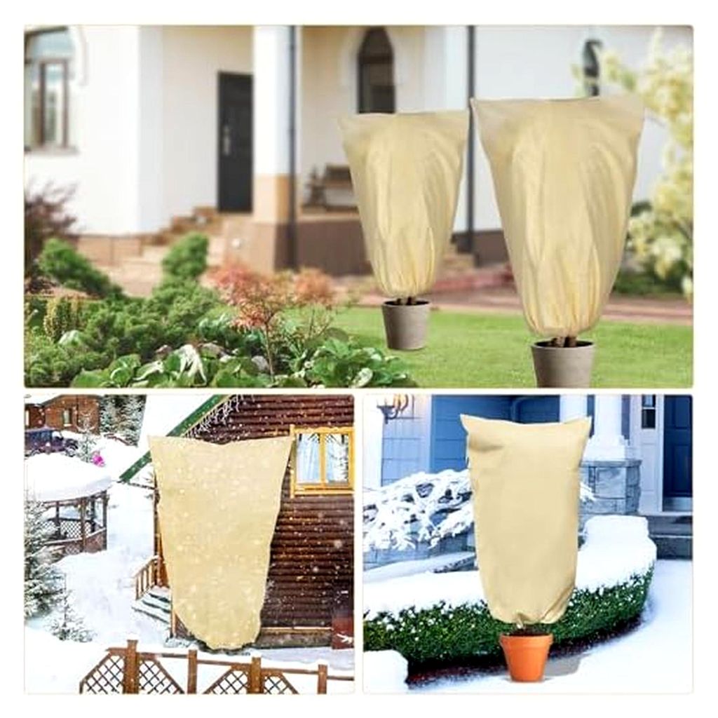 Winterschutz für Pflanzen 2 Stück 80x120cm für Kübelpflanzen mit Reißverschluss, Frostschutz für Palmen und Olivenbäume, Beige