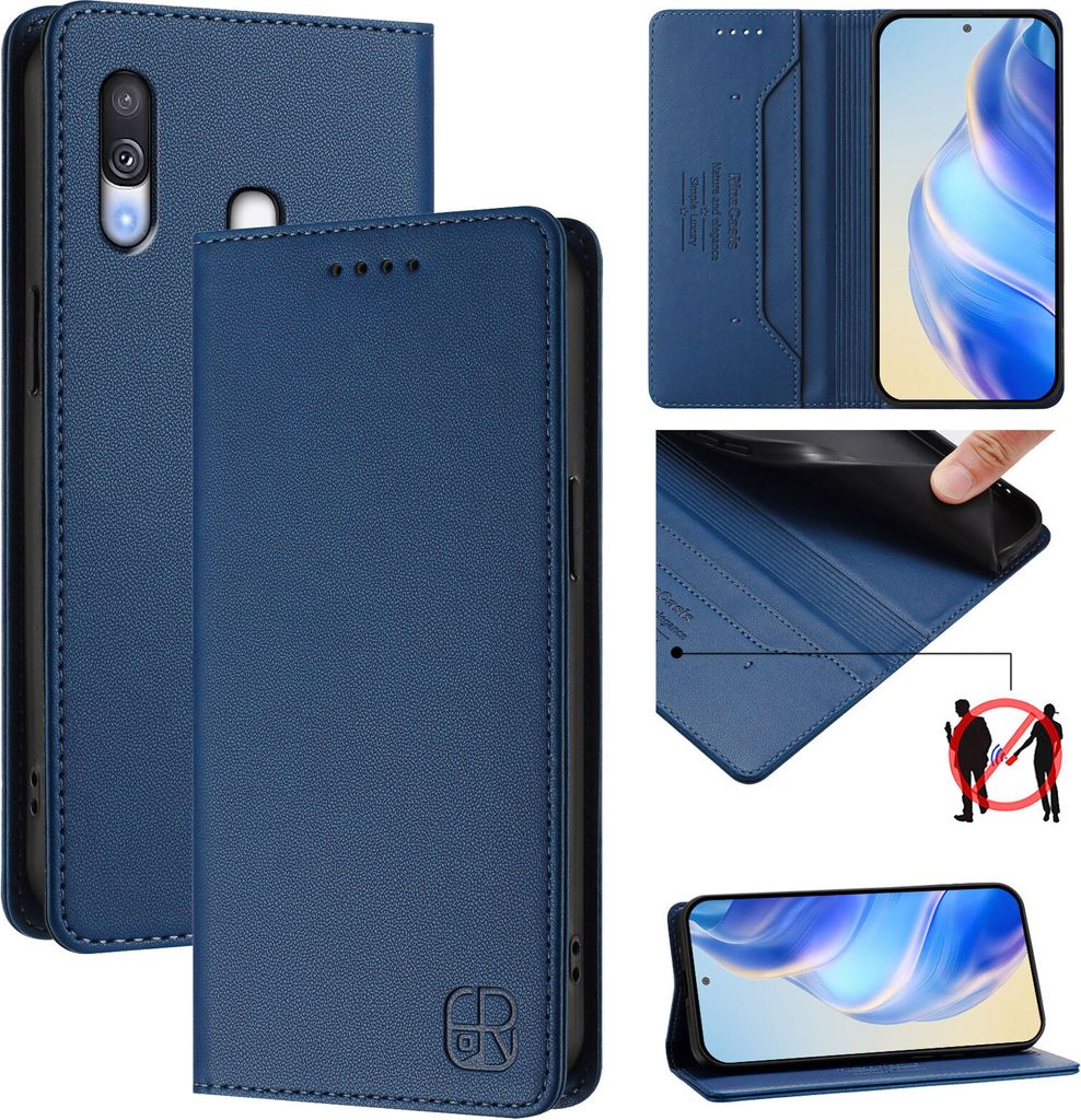 Lederhülle für Samsung Galaxy A40 Hülle Flip Brieftasche Kartenfächern Ständer Schutzhülle Blau