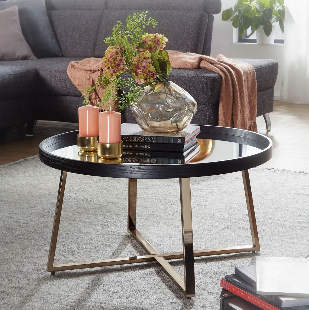 FineBuy Design Couchtisch Rund Ø 78 cm Dunkel-Gold mit Produktbild 