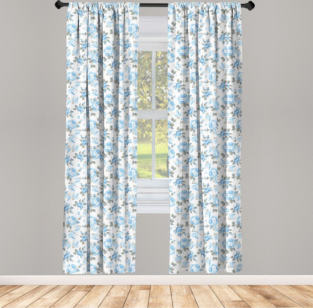 ABAKUHAUS Rose Vorhänge, Gardinen, Pastellblumenblüte Blütenblatt Knospen Duftsträuße Folk Essence Pattern, 2 Stück 75 x 225 cm, , Pale Azure...