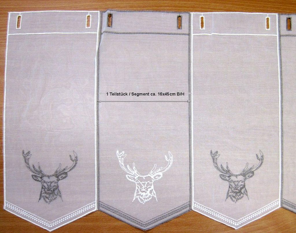 1 Stück/Teil Kurzgardine mit Hirschmotiv ca. 45 cm hoch und 16 cm breit