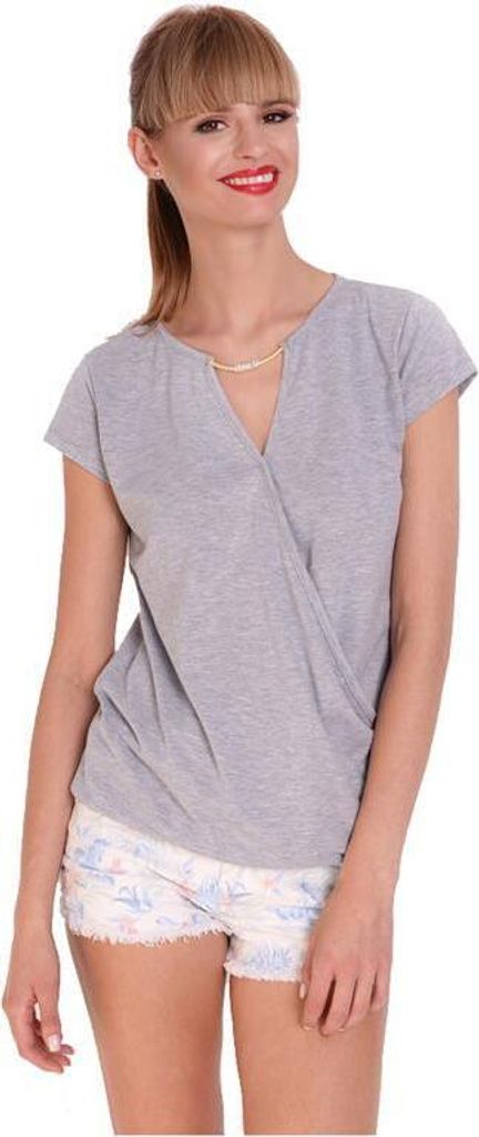 Damen Longshirt Tunika T-Shirt Sommer Shirt V-Ausschnitt; Grau Meliert/S/M 36/38