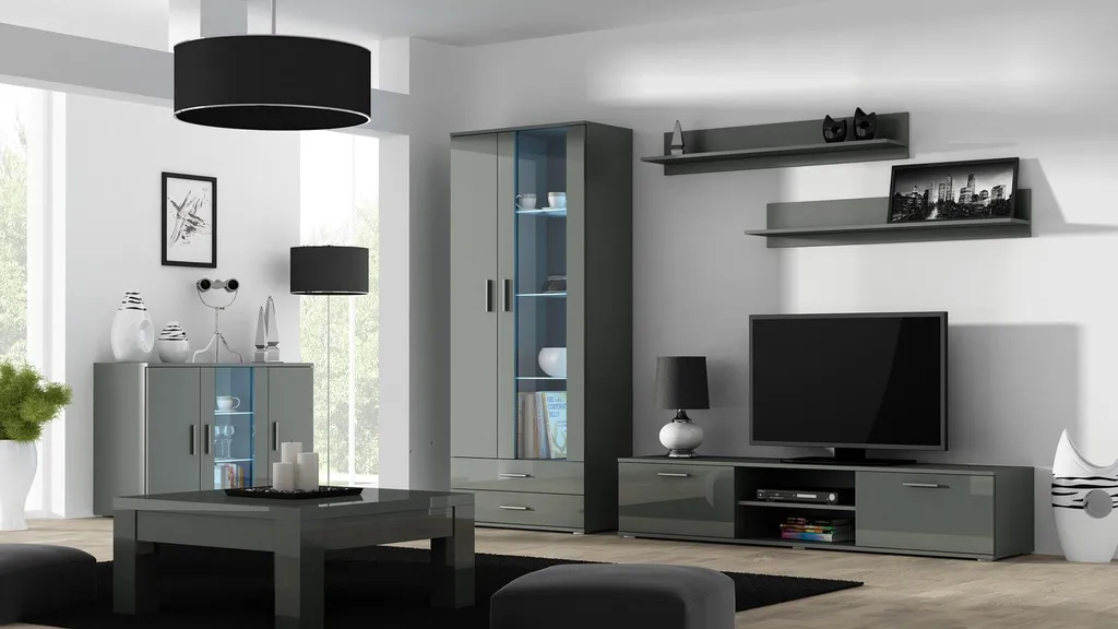 Buffet de Rangement Gris SOHOKOM SZ/SZ - Étagère 3 Portes en Particules