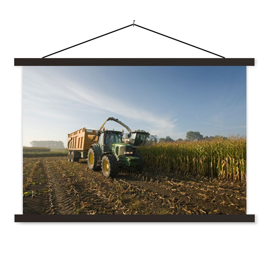 MuchoWow Textilposter Traktor - Anhänger - Mais - Grün - Landleben 150x100 cm mit schwarzem Rahmen - Schlafzimmer