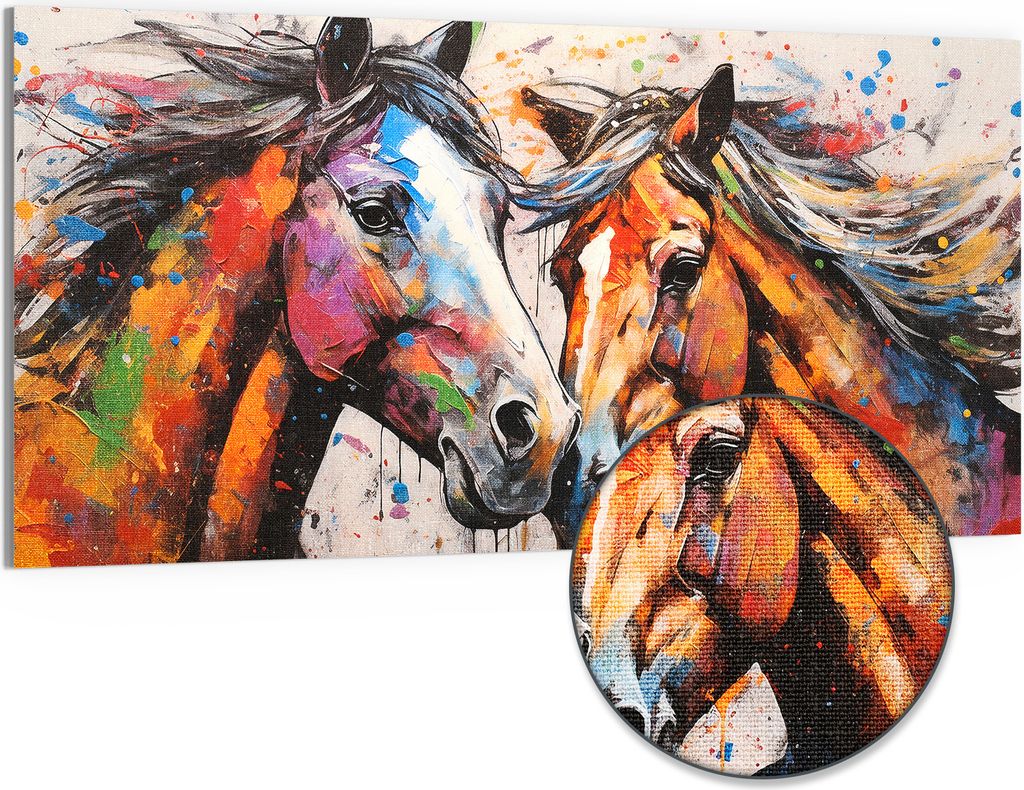 DEQORI Hybrid Leinwand Bild 100x50 cm 'Wildes Pferdefeuer' Wandbild Glas flach modern
