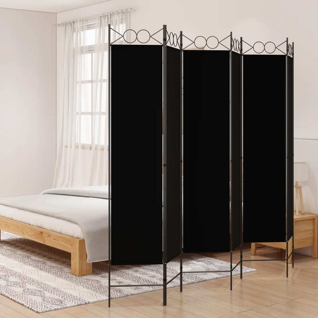 HOMMIE 6-tlg. Paravent Schwarz 240x200cm Stoff NEU675514 - Paravents