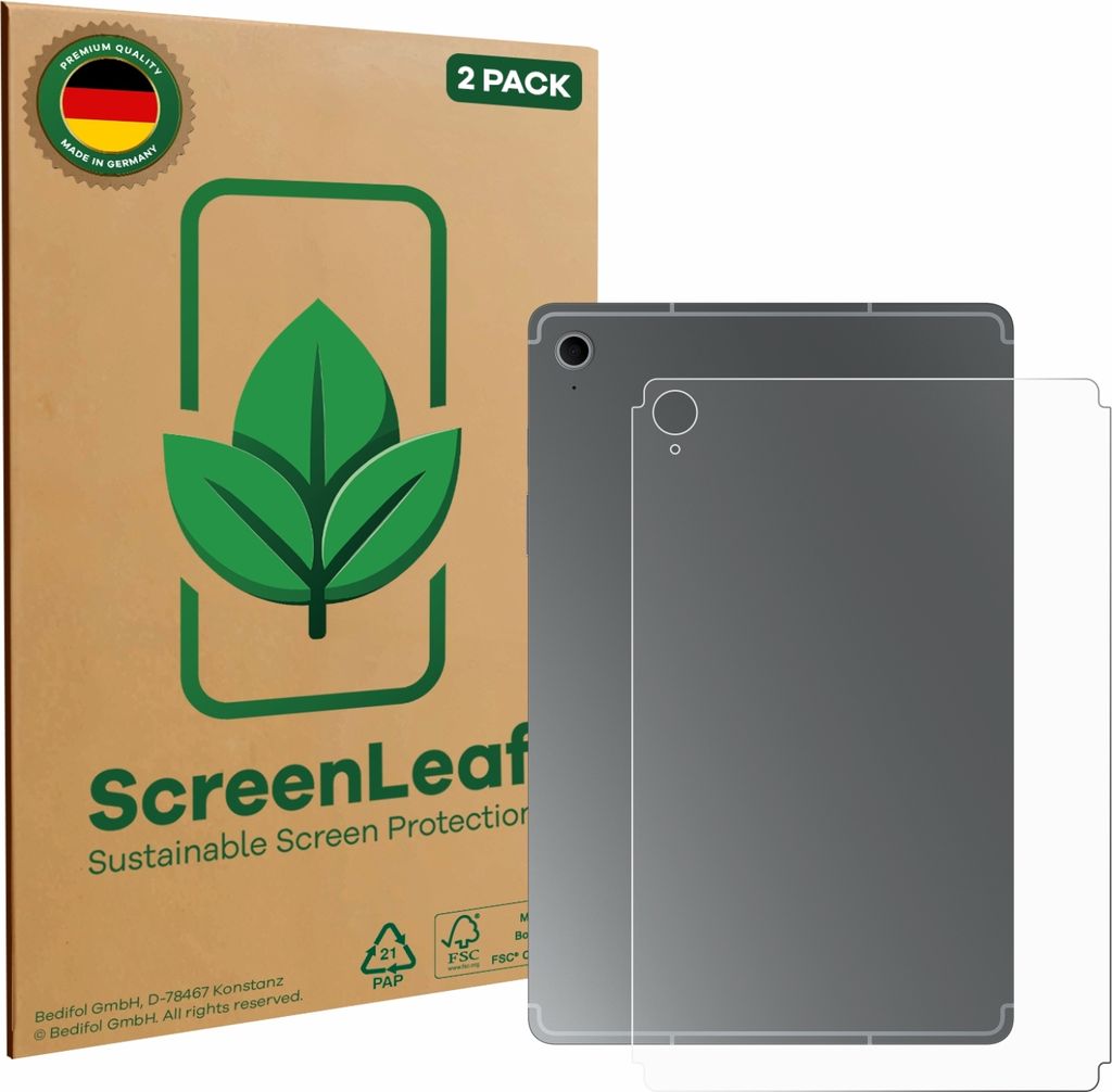 2x ScreenLeaf Schutzfolie für Samsung Galaxy Tab S10 FE (Rückseite) nachhaltiger Displayschutz Display Schutz Folie Klar Transparent