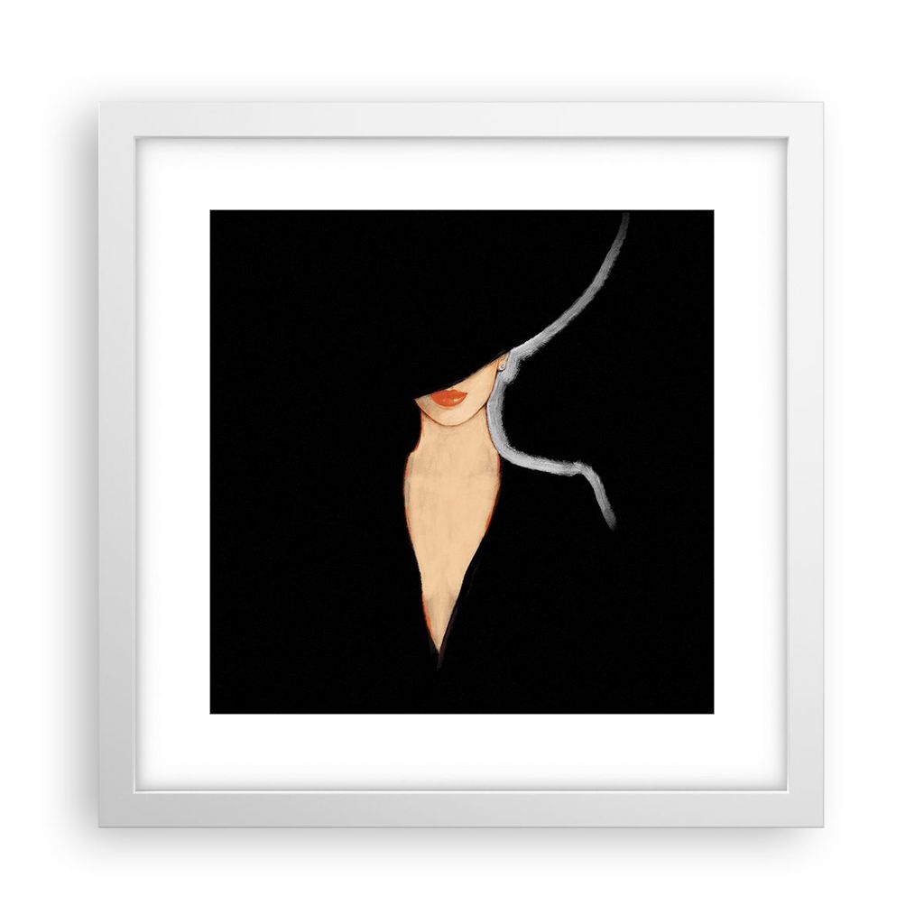 Gerahmtes Poster - Weißer Rahmen - Schwarz Frau Hut - 30x30 cm - Wand Bild - Wanddeko - Wandbilder - Kunstposter - Wandposter - Bilderrahmen - Bil...
