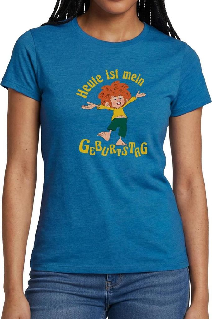 Spreadshirt Pumuckl Mit Spruch Heute ist Mein Geburtstag Frauen T-Shirt, M, Antikblaues Saphir meliert