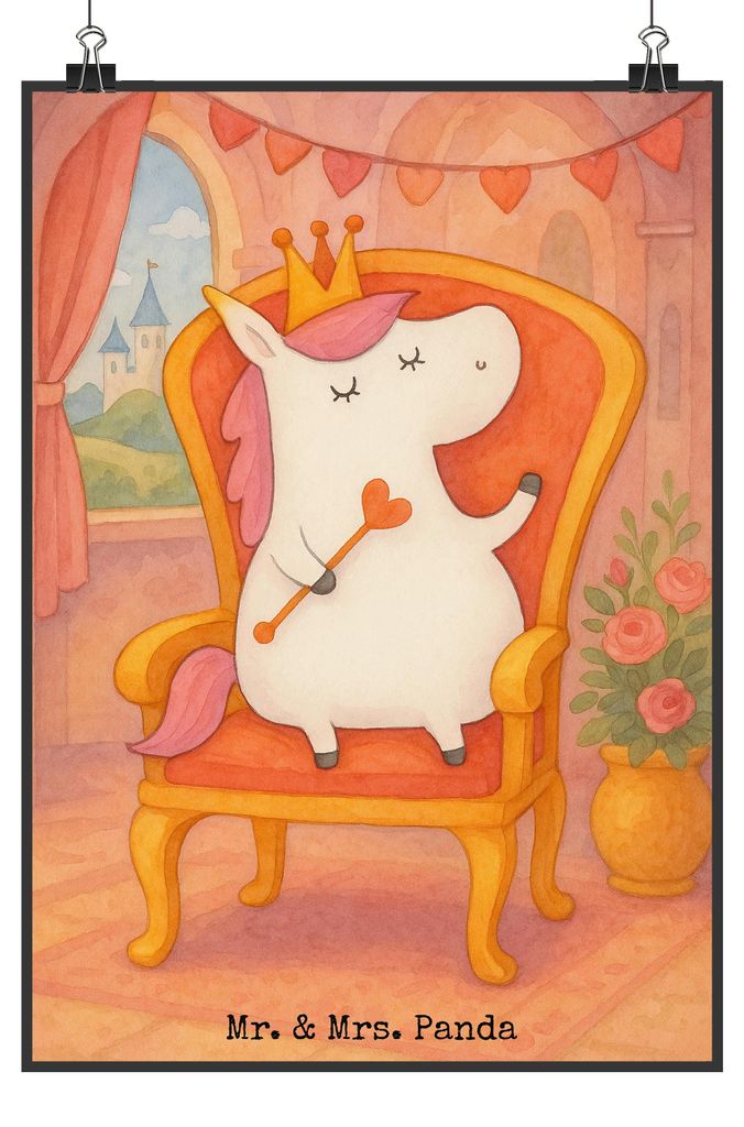 Mr. & Mrs. Panda Bild Einhorn Prinzessin Design DIN A4 - Weiß - Geschenk, Wanddeko, Monat, Geburtstag, Geburtstagsgeschenk, Unicorn, Kunstdruck, p...