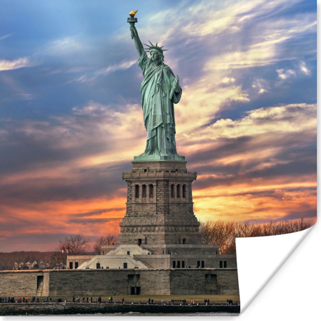 MuchoWow Poster Freiheitsstatue in New York bei Sonnenuntergang 75x75 cm - Wand Dekoration