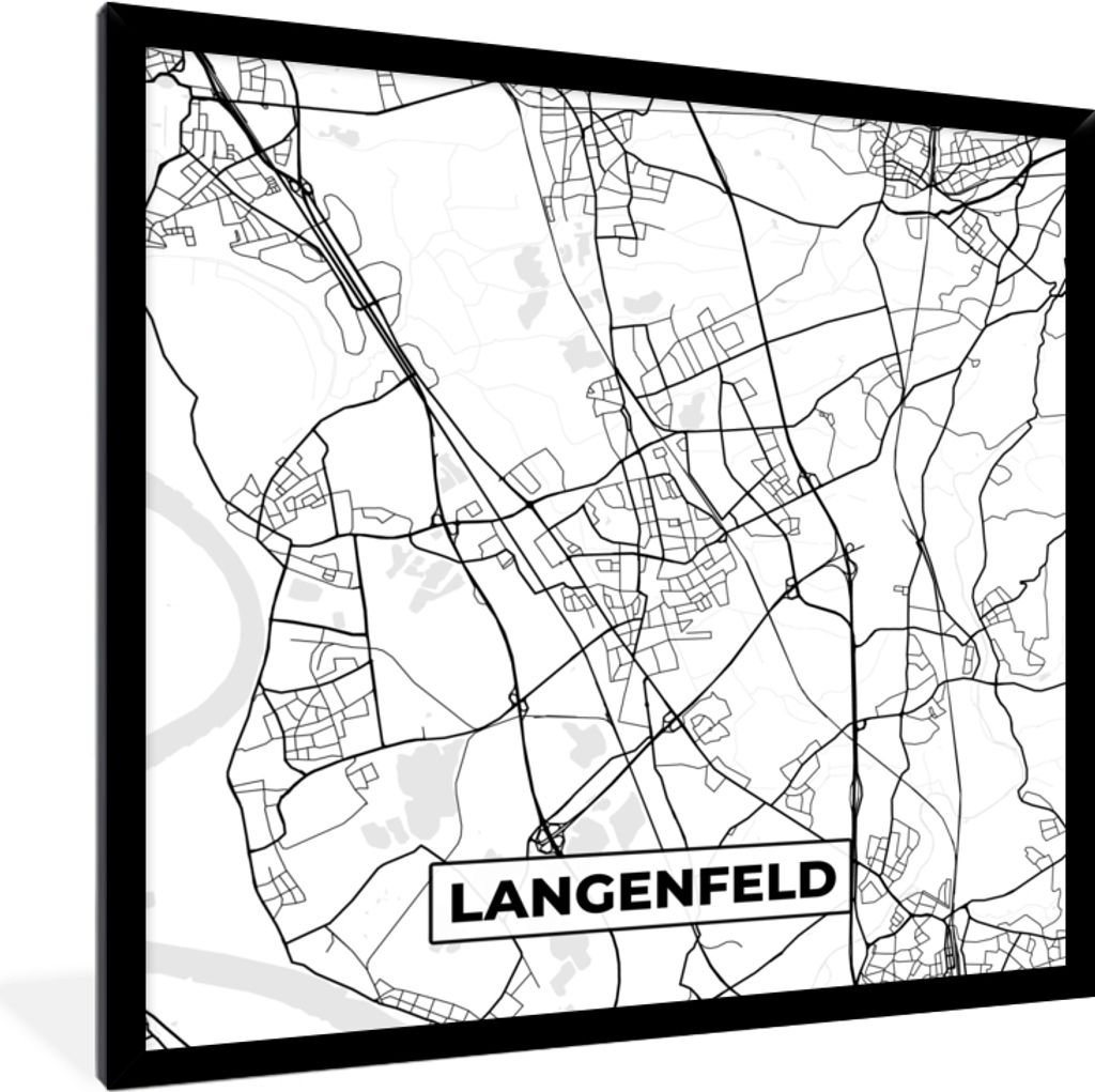 MuchoWow Gerahmtes Poster Langenfeld - Karte - Stadtplan 40x40 cm - Poster mit Schwarzem Bilderrahmen Wandposter Rahmen Foto Bilder - Mit Rahmen ...
