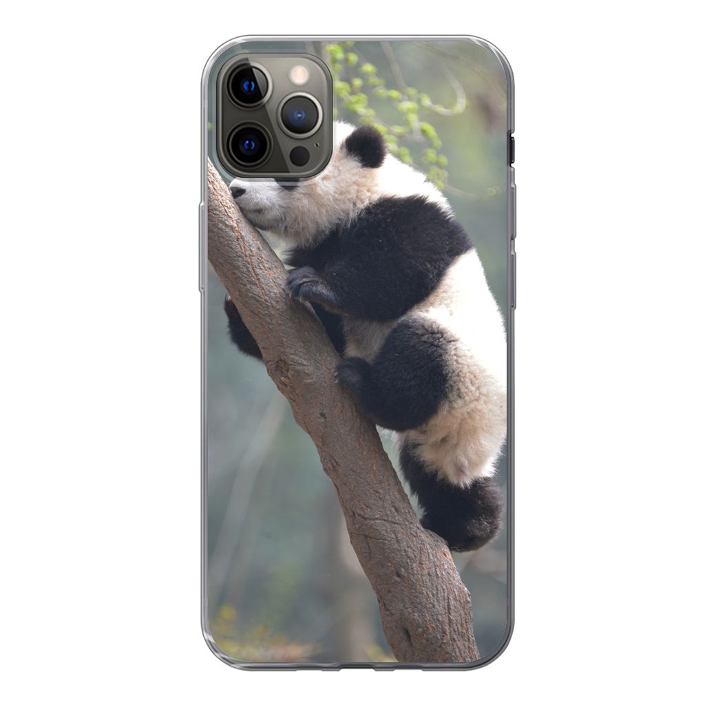 MuchoWow Handyhülle Schutzhülle Hülle für iPhone 12 Pro Max Panda - Tier - Baum Silikon Softcase Handy Hülle - Hartschale