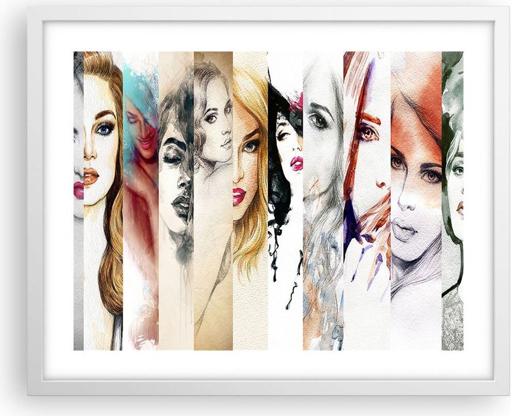 Gerahmtes Poster - Weißer Rahmen - Frauen Schönheit Dame Illustration - 50x40 cm - Wand Bild - Wanddeko - Wandbilder - Wandposter - Bilderrahmen ...