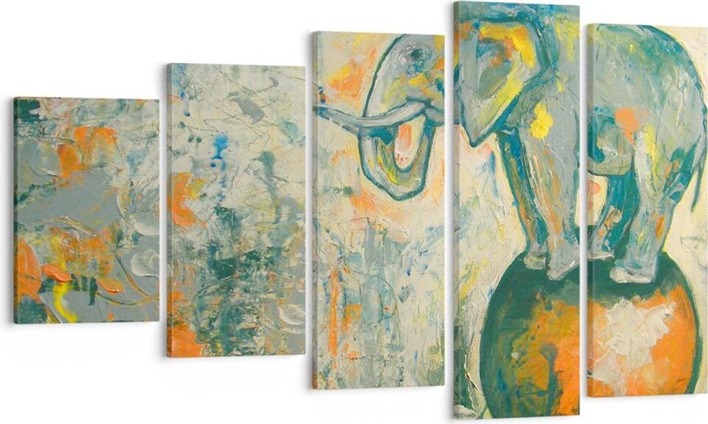 Bild auf Leinwand - Leinwandbild - Elefant Abstraktion - 100x60cm - Wand Bild - Wanddeko - Leinwanddruck - Bilder - Kunstdruck - Wanddekoration - L...