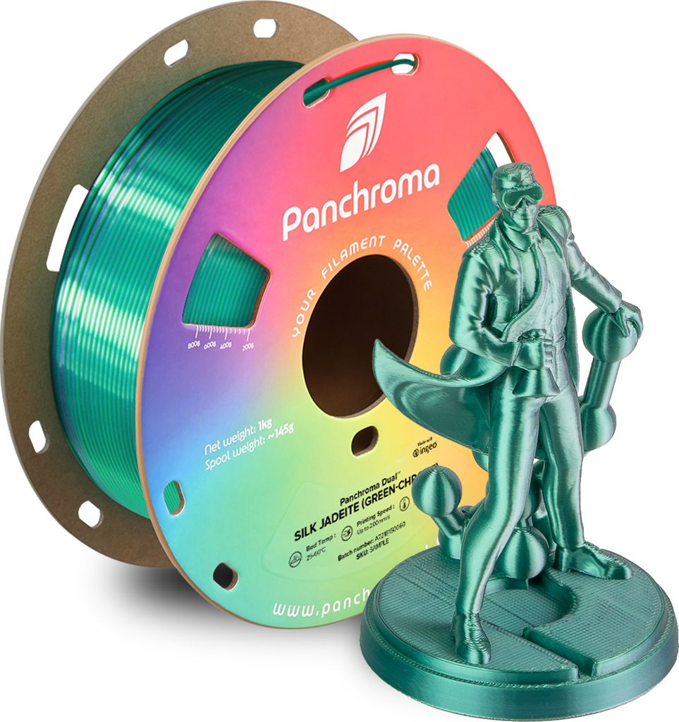 Polymaker Panchroma Dual Silk PLA Filament, 1,75mm, 1kg - Farbton: Jadeite (Green-Chrome)