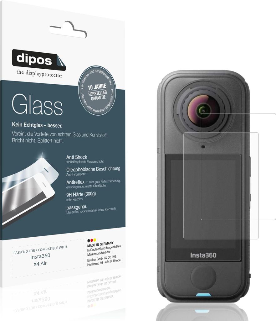 2x Schutzfolie für Insta360 X4 Air matt - Anti-Shock 9H Folie dipos Glass Kunststoffglas
