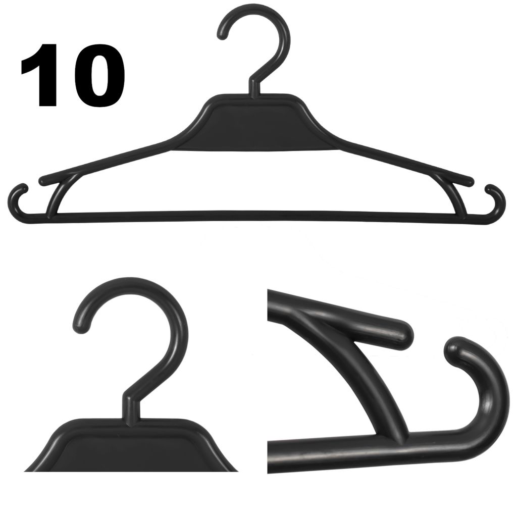 10 Set Kleiderbügel Kunststoff schwarz Plastik Haken Kinderkleidung Breite 31 cm