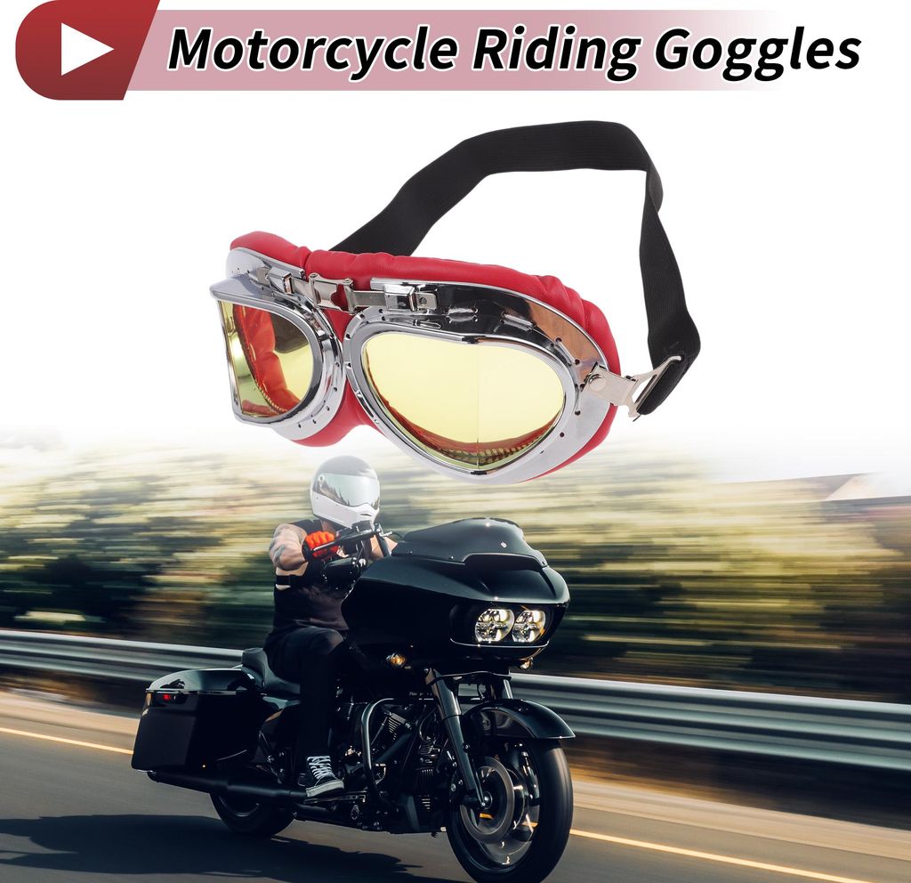 1 Stk Motorradfahrbrille Faltbare PC PolyurethanSchwamm Fahrradsonnenbrille Gelbe Linse Rot Silber Ton Rahmen