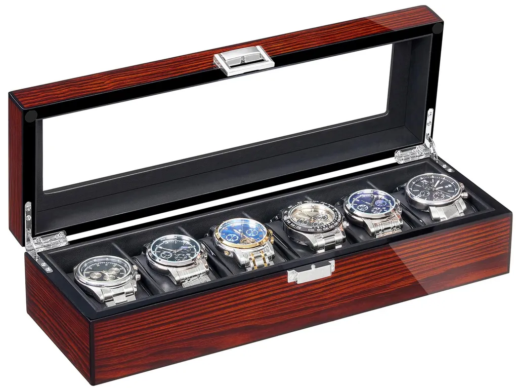 Boîte de rangement montres en bois marron 6 emplacements pour homme