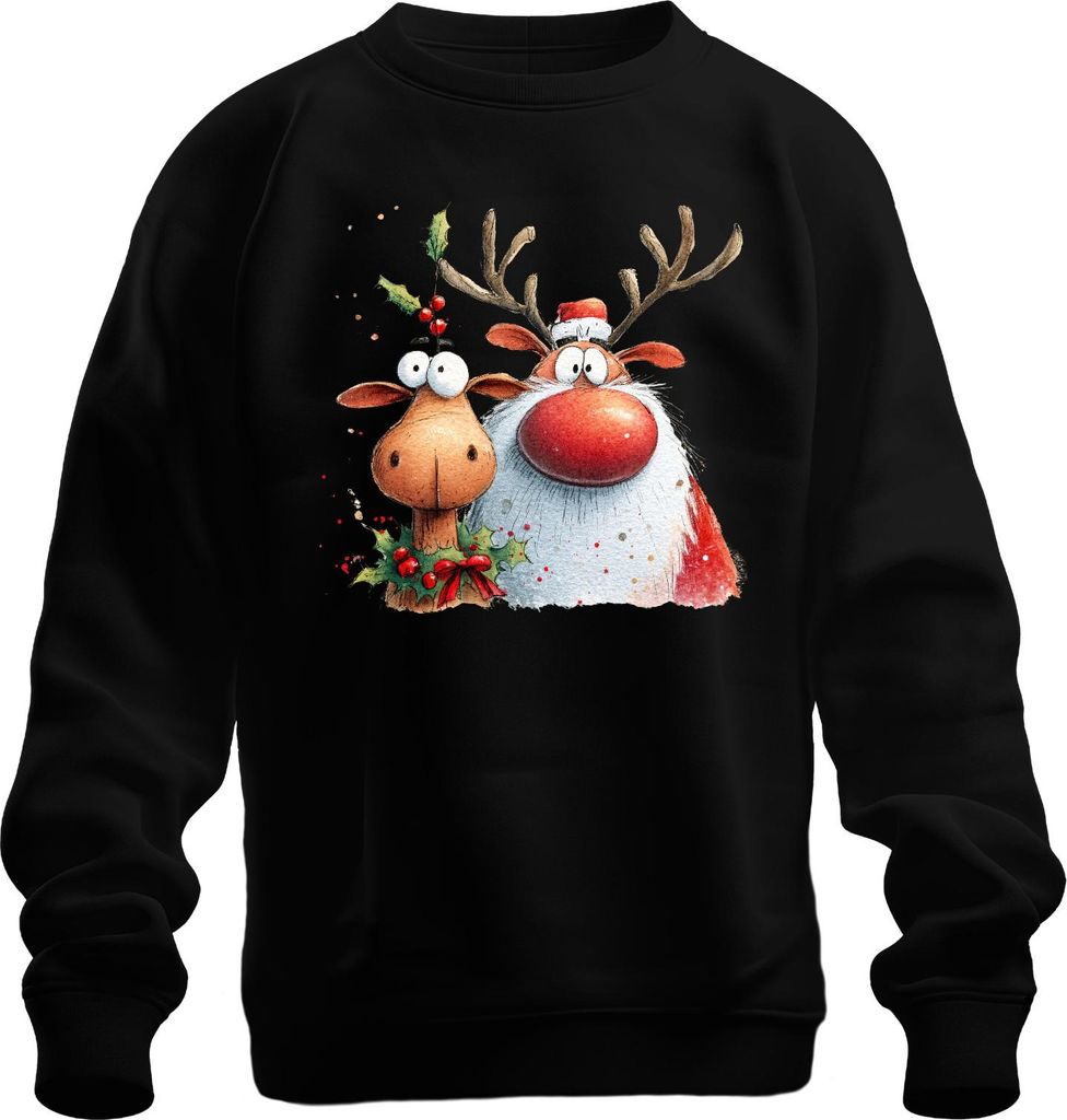 Weihnachten Rentiere Lustige rotes Näschen Geschenk Retro Vintage Uni Sweatshirt Pullover, Schwarz, XXL