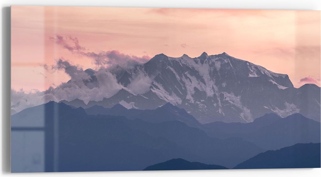 DEQORI Glasbild Echtglas 60x30 cm 'Alpenabendglanz' Wandbild Bild modern Deko