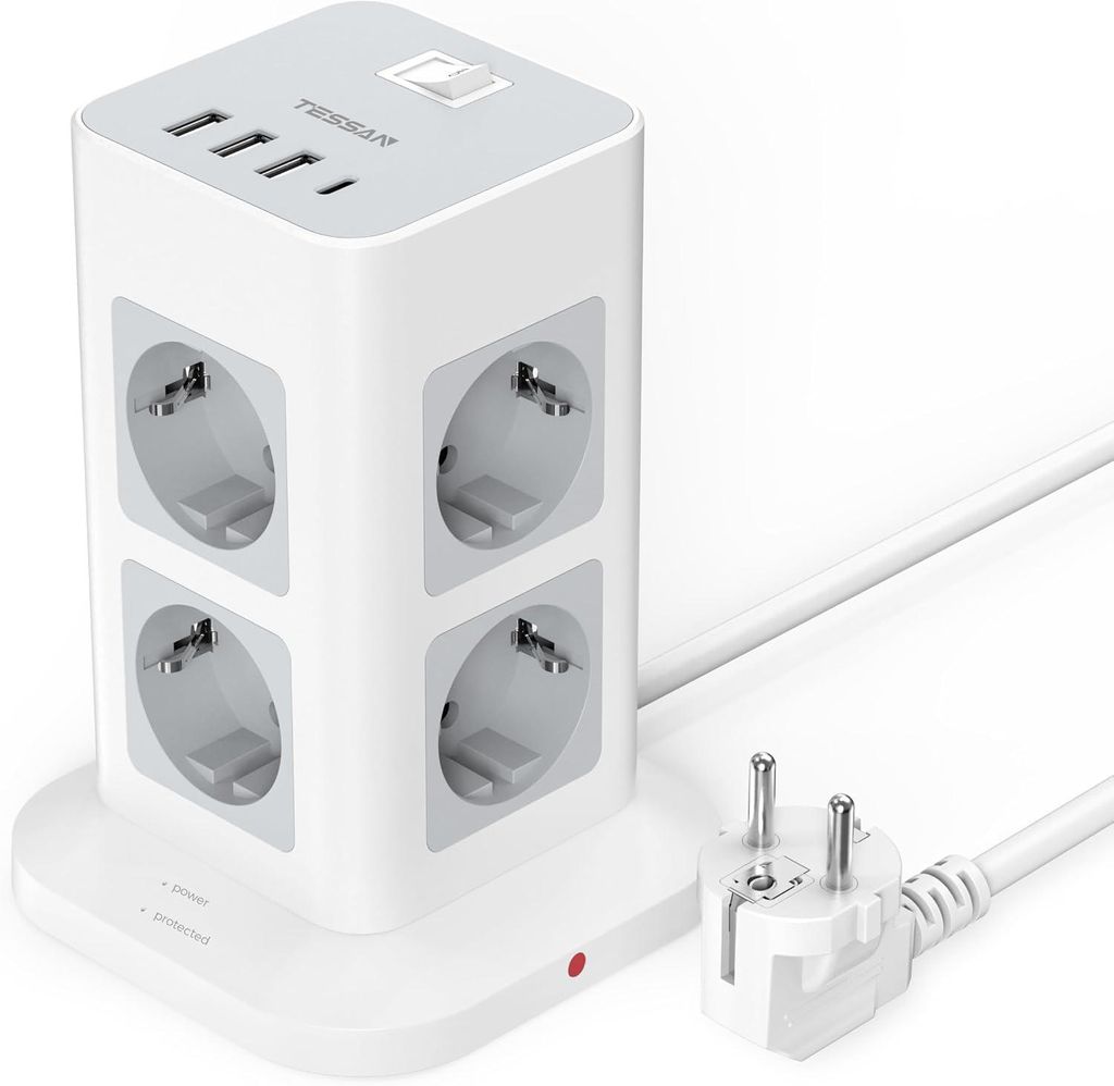 TESSAN 8 Fach Mehrfachsteckdose mit 1 USB C und 3 USB A Produktbild 
